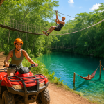 Travelers on an ATV cenote tour Cancun adventure with ziplines in the Puerto Morelos jungle