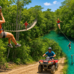 ATV cenote tour Cancun with ziplines and jungle trails at Cenote Mojarras