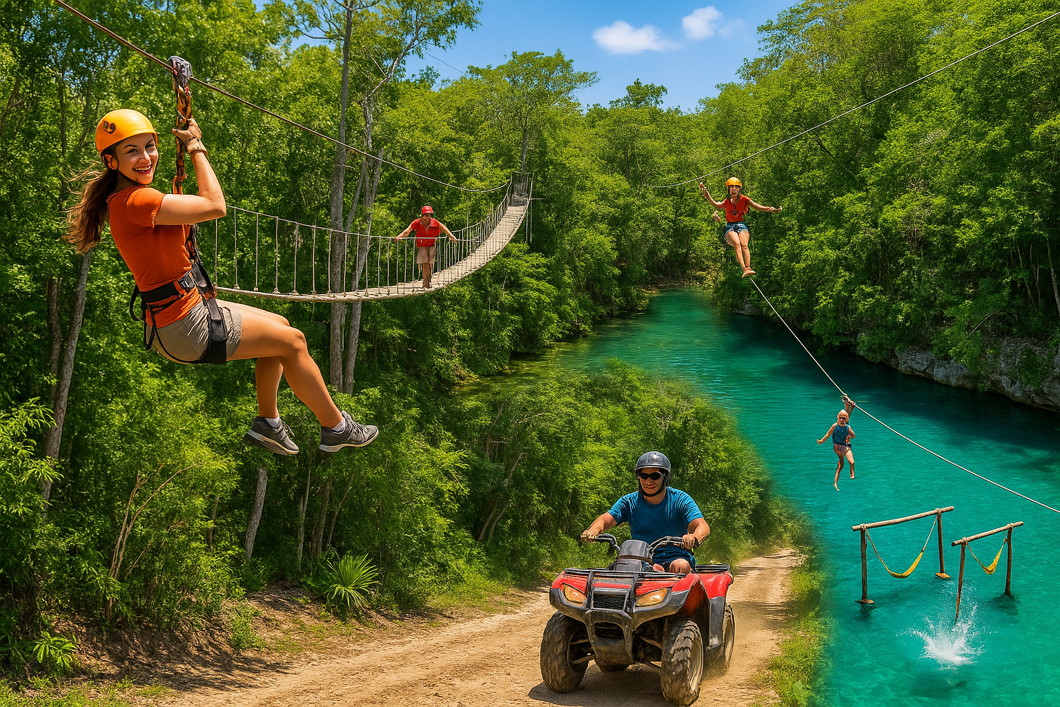 ATV cenote tour Cancun with ziplines and jungle trails at Cenote Mojarras